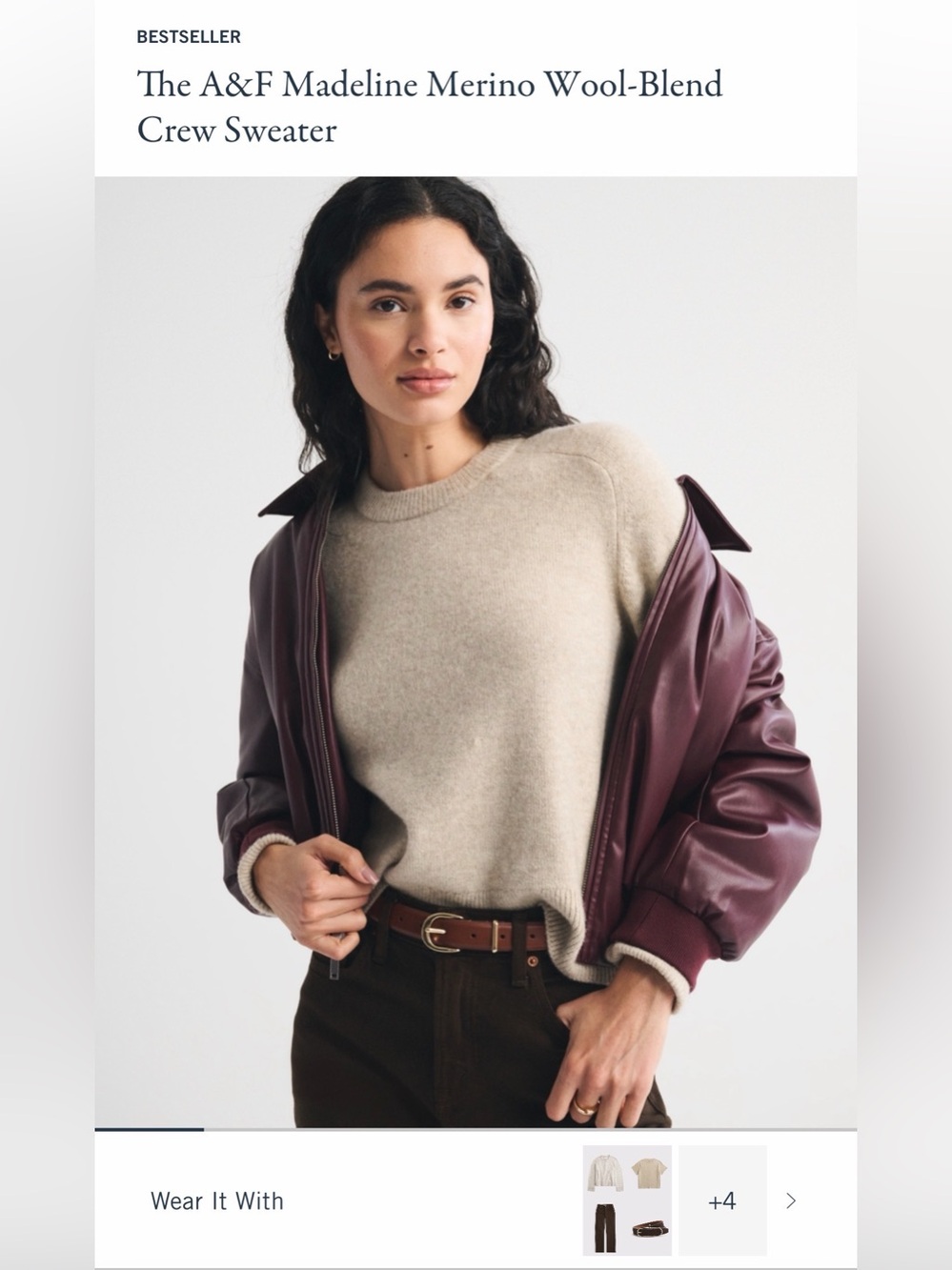 Abercrombie and Fitch Madeline Crew Merino Wool Sweater. Small. NWT. Oatmeal.